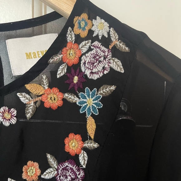 Anthropologie Maeve Anfisa Peasant Dress 4 Black Embroidered Smocked Sheer Boho - Picture 6 of 12